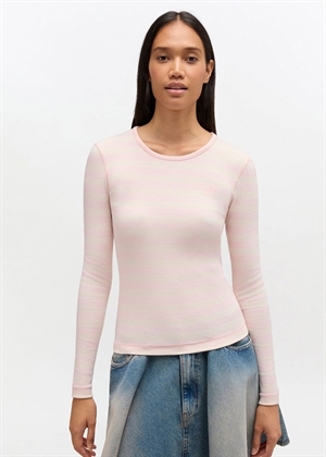 Soft cotton stripe rib longsleeve bluse Chalk Pink A1050066 Ganni 